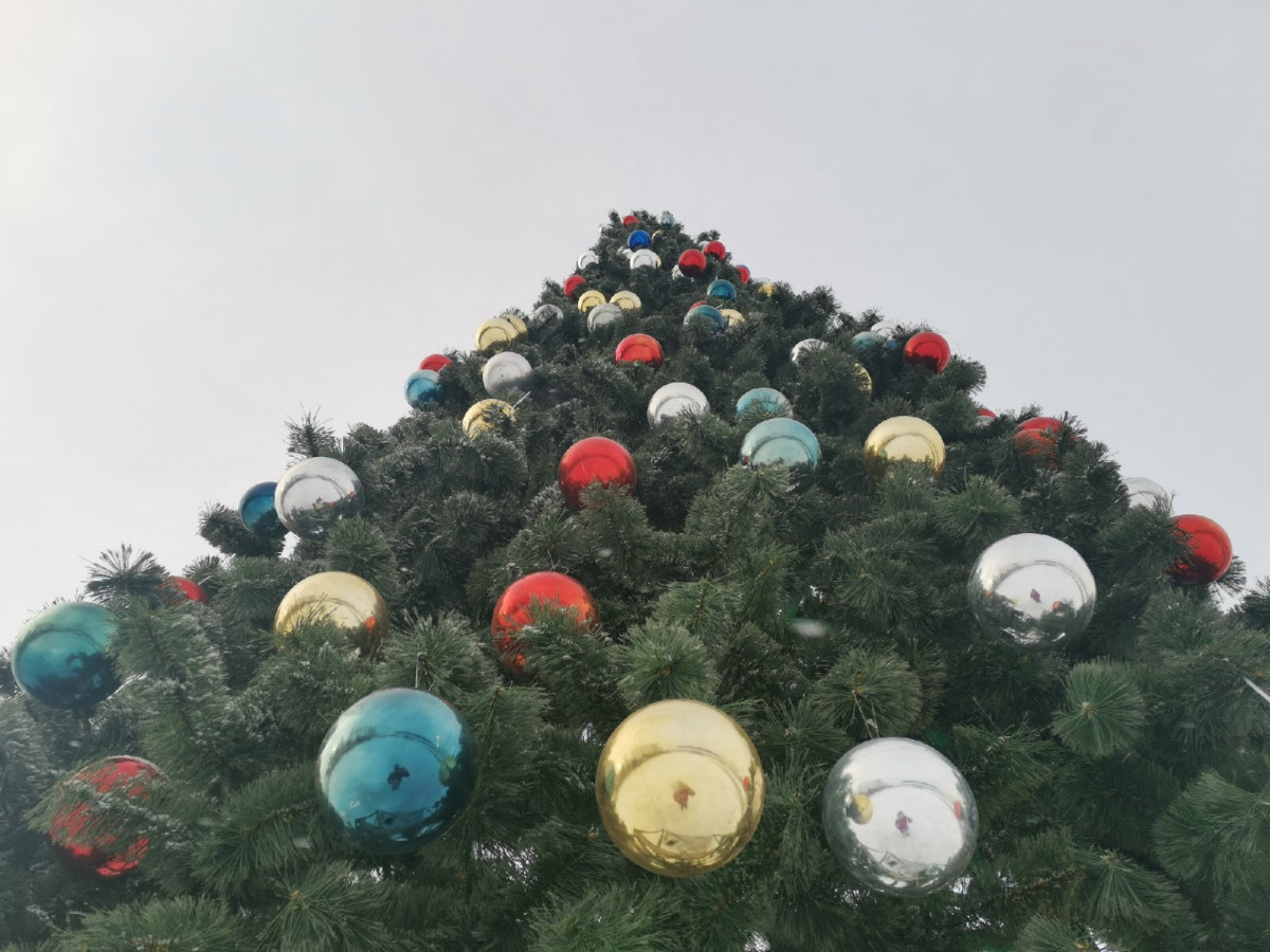 На главных площадях Прокопьевска установлены новогодние ели