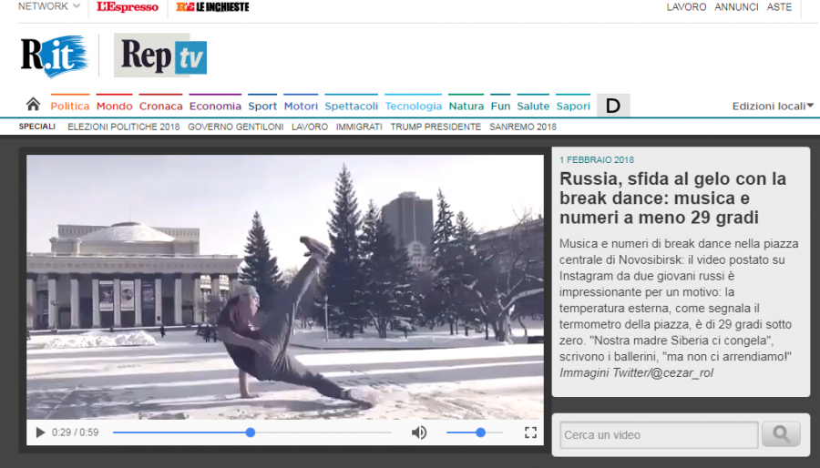 Сибиряки станцевали на морозе и попали на страницы итальянской прессы