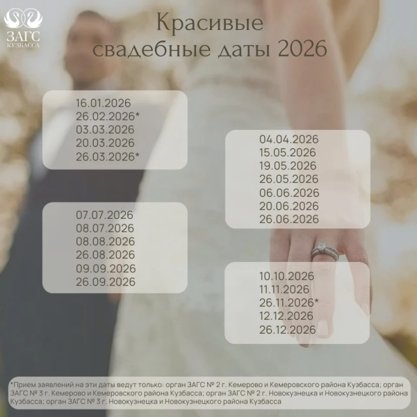 На какую красивую дату запланировать свадьбу в 2026 году